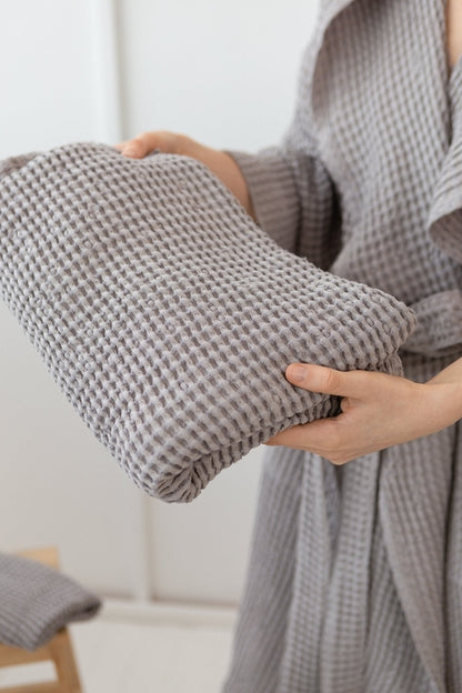 Linen Cotton Waffle Towel | Soft & Absorbent in Asphalt Grey