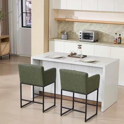 Modern 25" Green Leather Bar Stools (2)