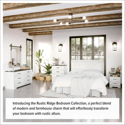 Whitewash Farmhouse Dresser with Rustic Planked Top - 53 In.