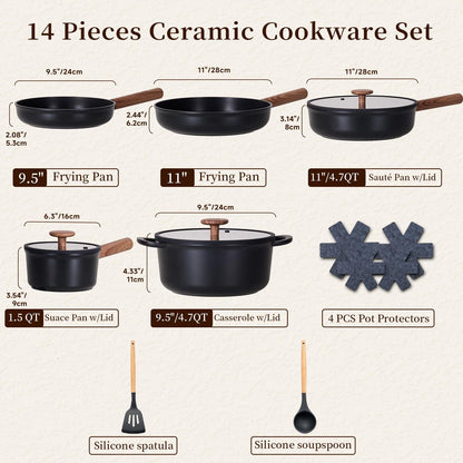 Oven-Safe, Stackable Ceramic Cookware Set for Induction Stoves