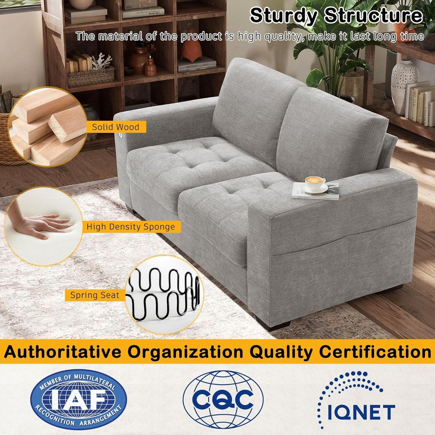 Plush Chenille Loveseat for Living Room – Wide Seat, Built-In USB, Durable Frame