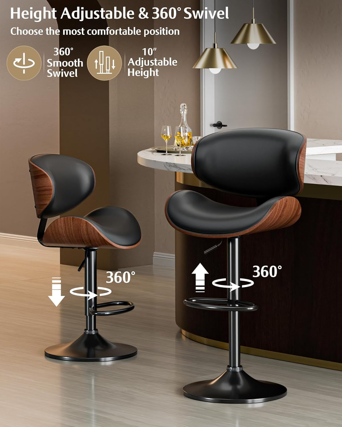 360° Swivel Adjustable Height Bar Stools – Ergonomic & Comfortable Design
