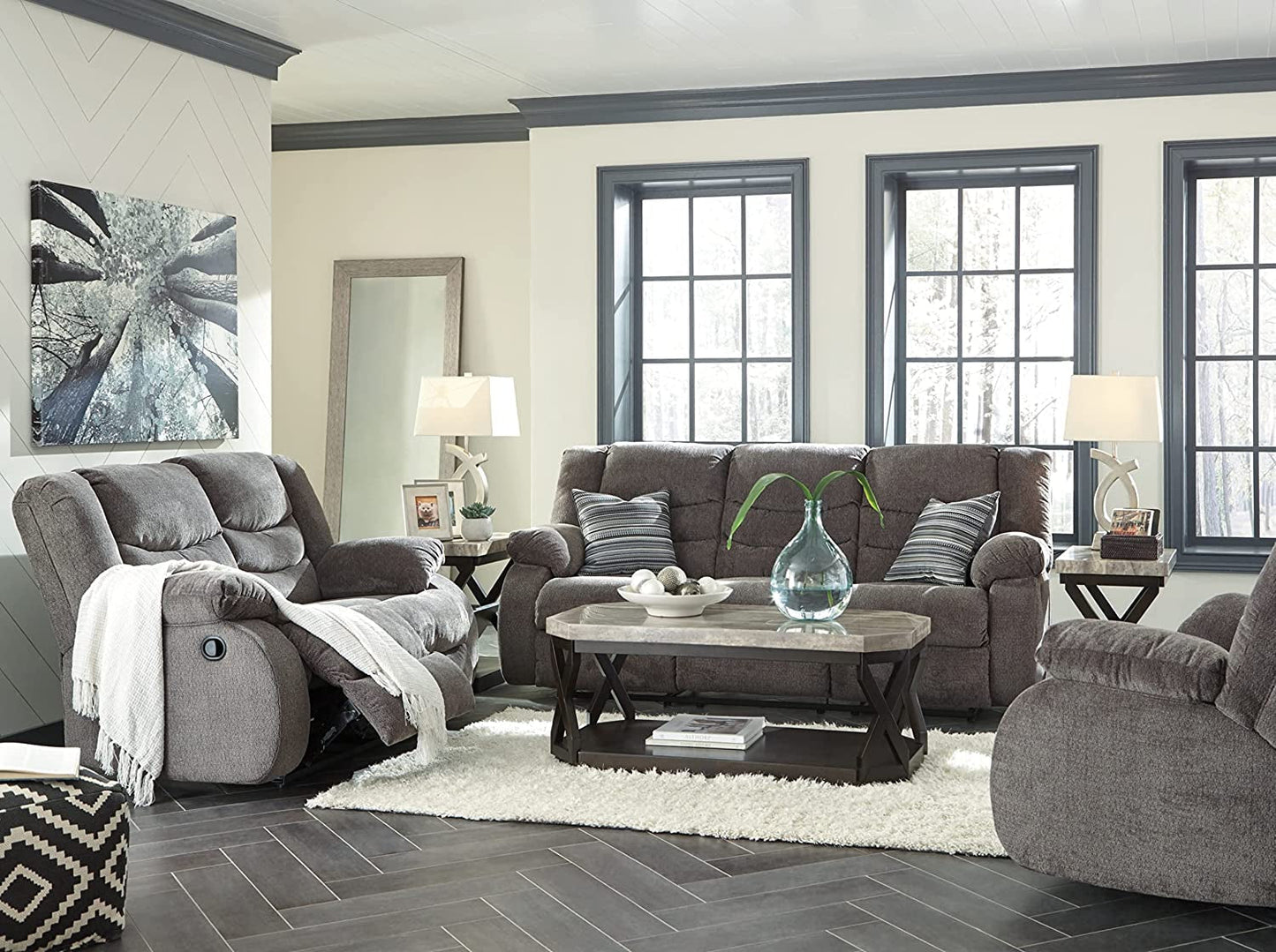 Grayson Gray Chenille Waterfall Back Recliner Couch in Neutral Gray