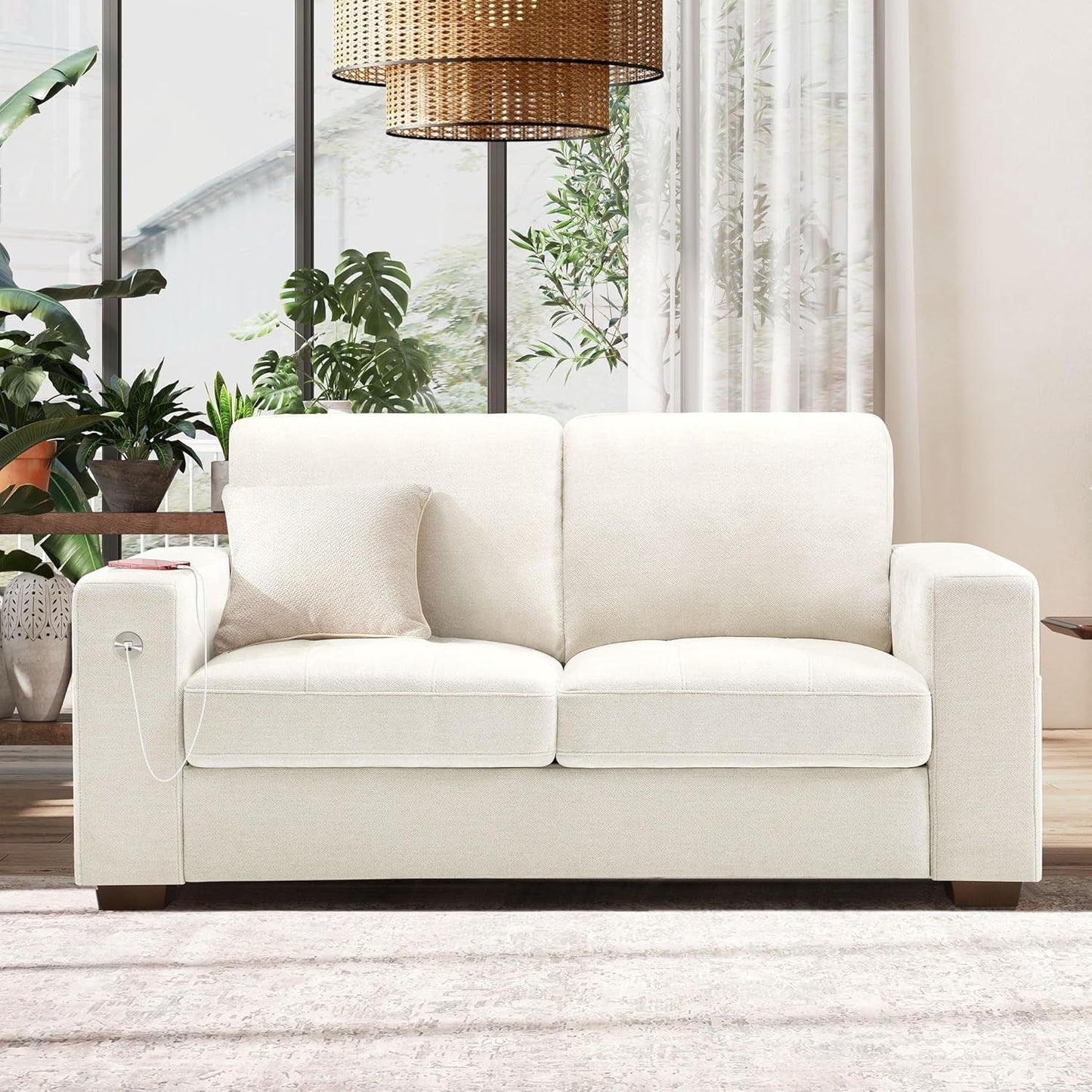Plush Chenille Loveseat for Living Room – Wide Seat, Built-In USB, Durable Frame