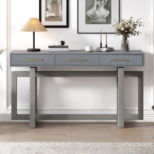 Antique Gray Three-Drawer Console Table