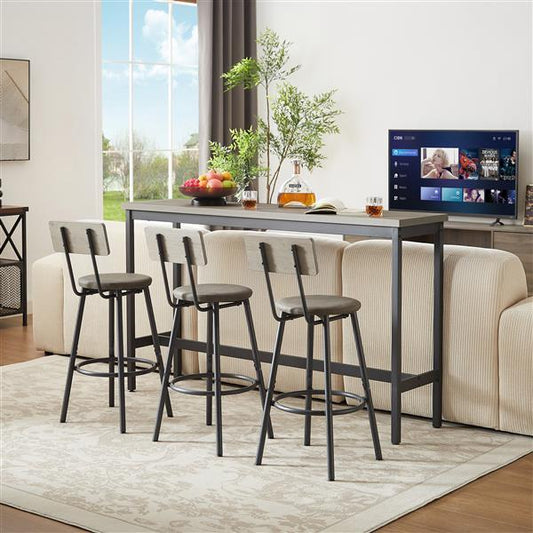 Modern Rustic Bar Height Table with Stools, Space-Saving Design
