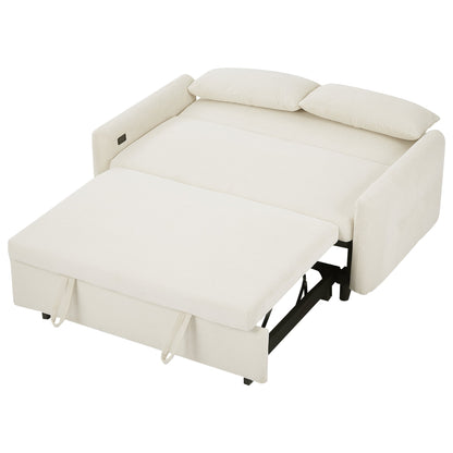Avery Mid-Century Beige Loveseat Sleeper with Adjustable Backrest
