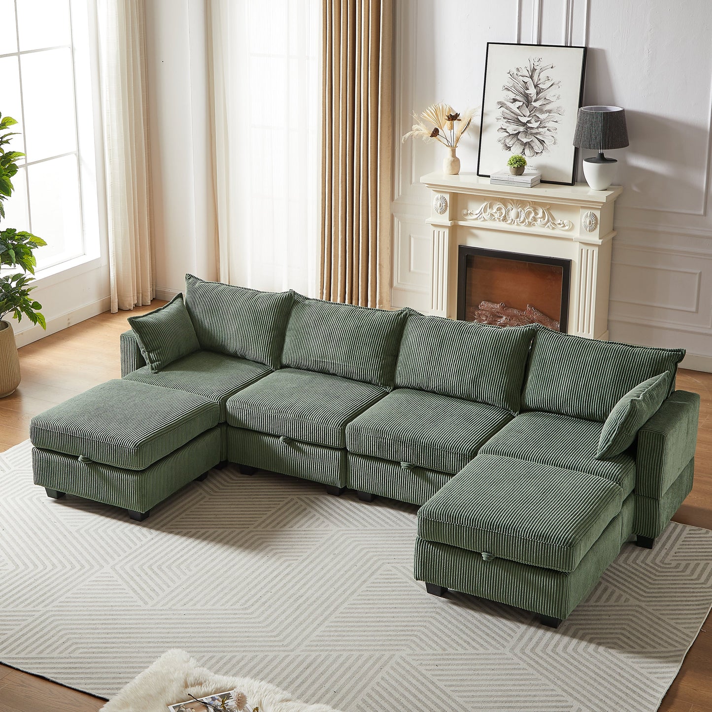 113.5'' Convertible Modular Sofa with Corduroy Fabric & Hidden Storage