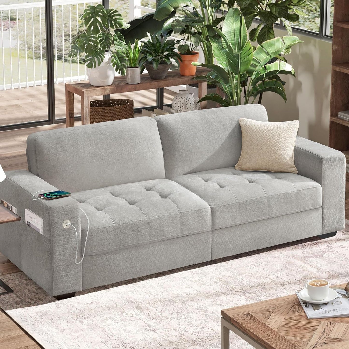 Plush Chenille Loveseat for Living Room – Wide Seat, Built-In USB, Durable Frame