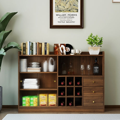 Storage Cabinet with Sliding Glass Doors – Walnut Finish