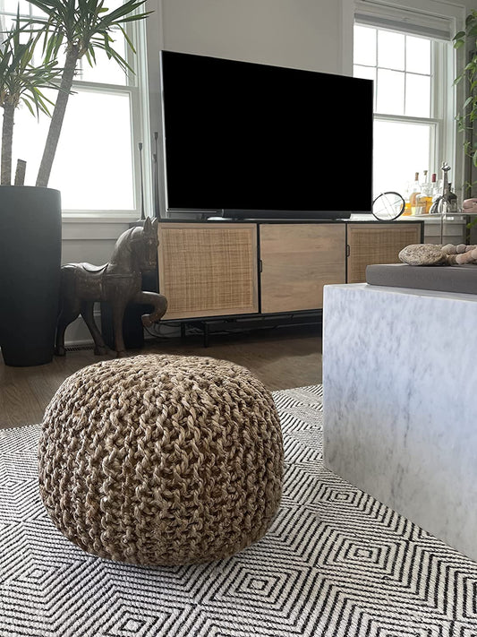 Versatile Footrest Hand-Woven Jute Pouf & Ottoman Stool