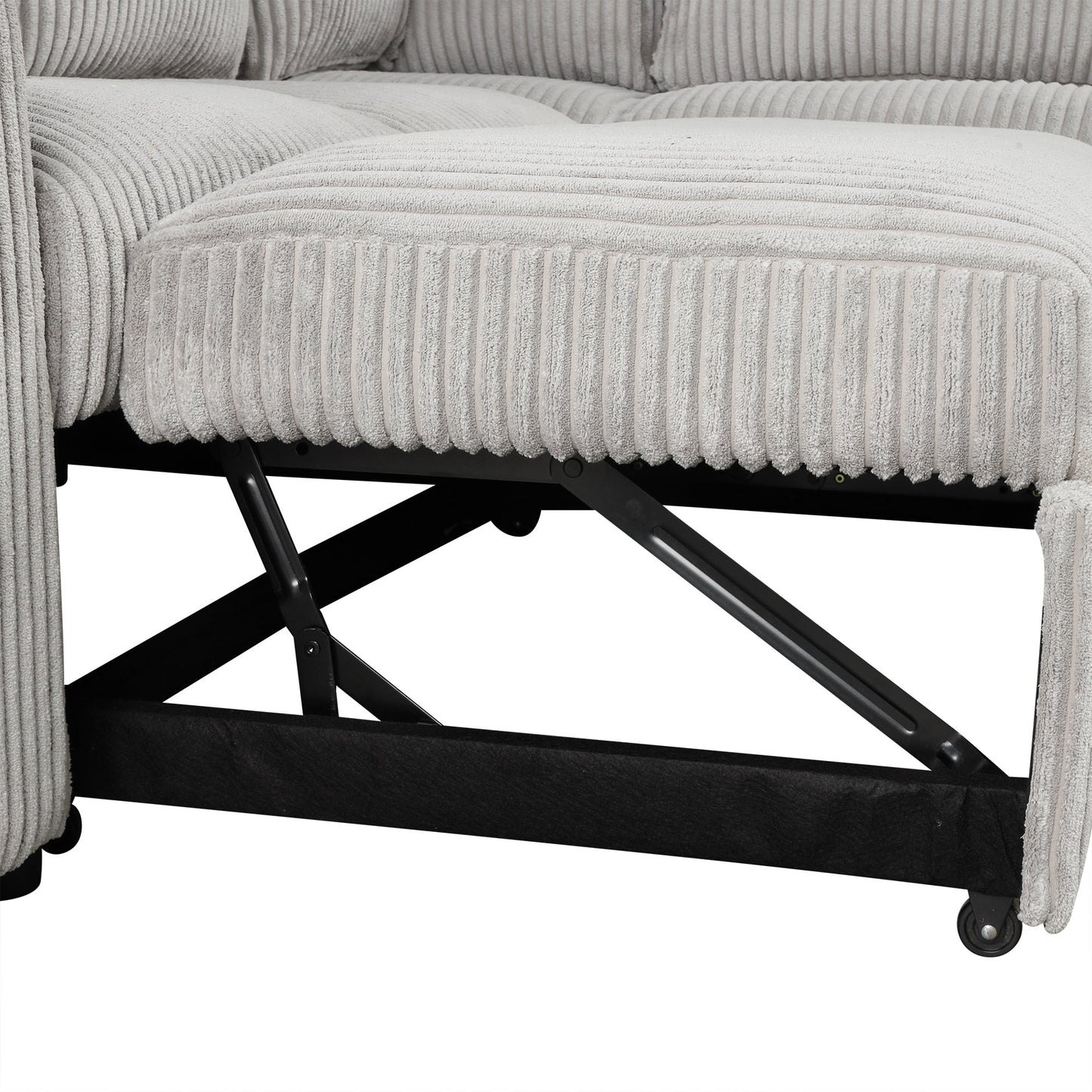 Light Grey Corduroy Sectional Sofa Bed with Built-in USB, Storage, and Movable Ottoman