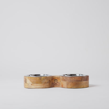 Unique Sustainable Mango Wood Pet Feeder with Dishwasher Safe Bowls