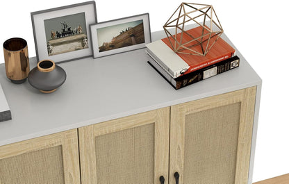 Stylish Rattan-Decorated Accent Cabinet for Living Room & Kitchen