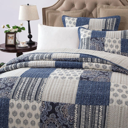 DaDa Bedding Bohemian Denim Blue Elegance Patchwork Cotton Bedspread