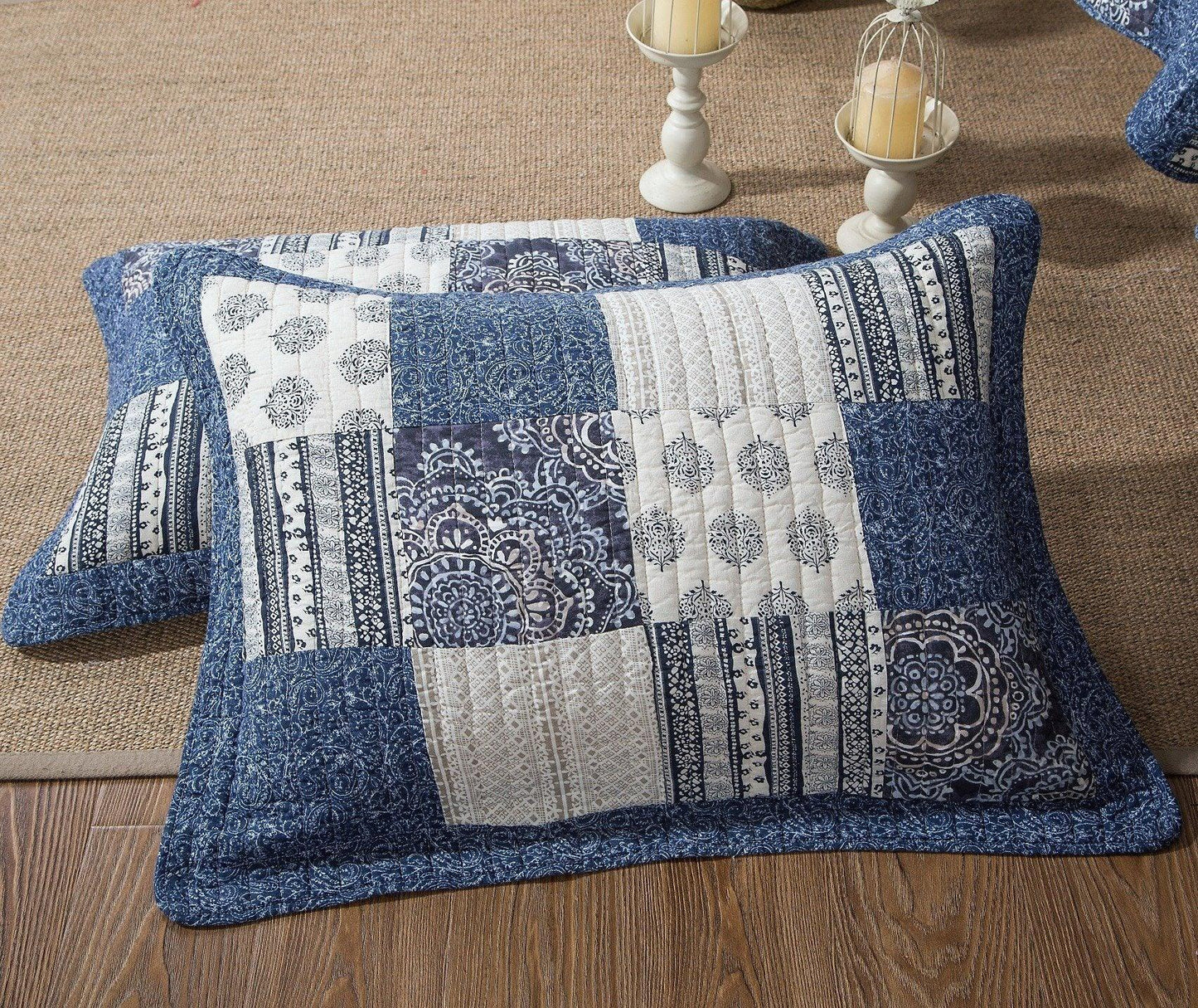 DaDa Bedding Bohemian Denim Blue Elegance Patchwork Cotton Bedspread