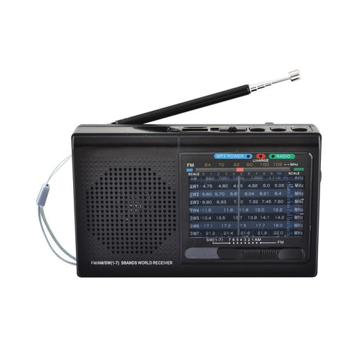 9-Band Portable Radio with Bluetooth & Rechargeable Battery