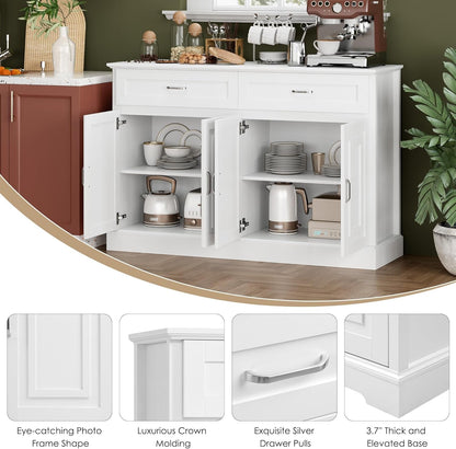 Luxury White Sideboard – 36" Tall Buffet Cabinet with Storage & Silver Pulls