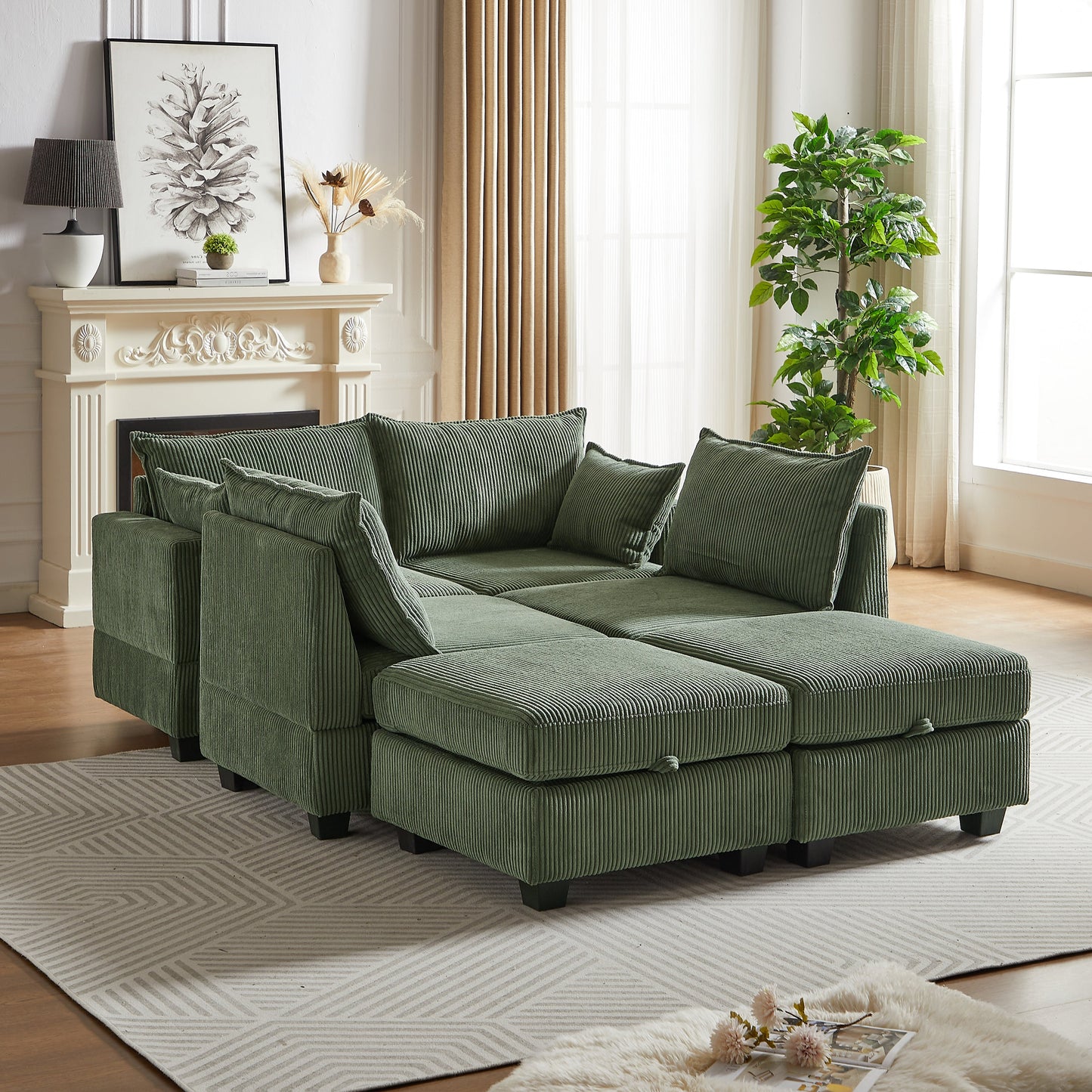 113.5'' Convertible Modular Sofa with Corduroy Fabric & Hidden Storage