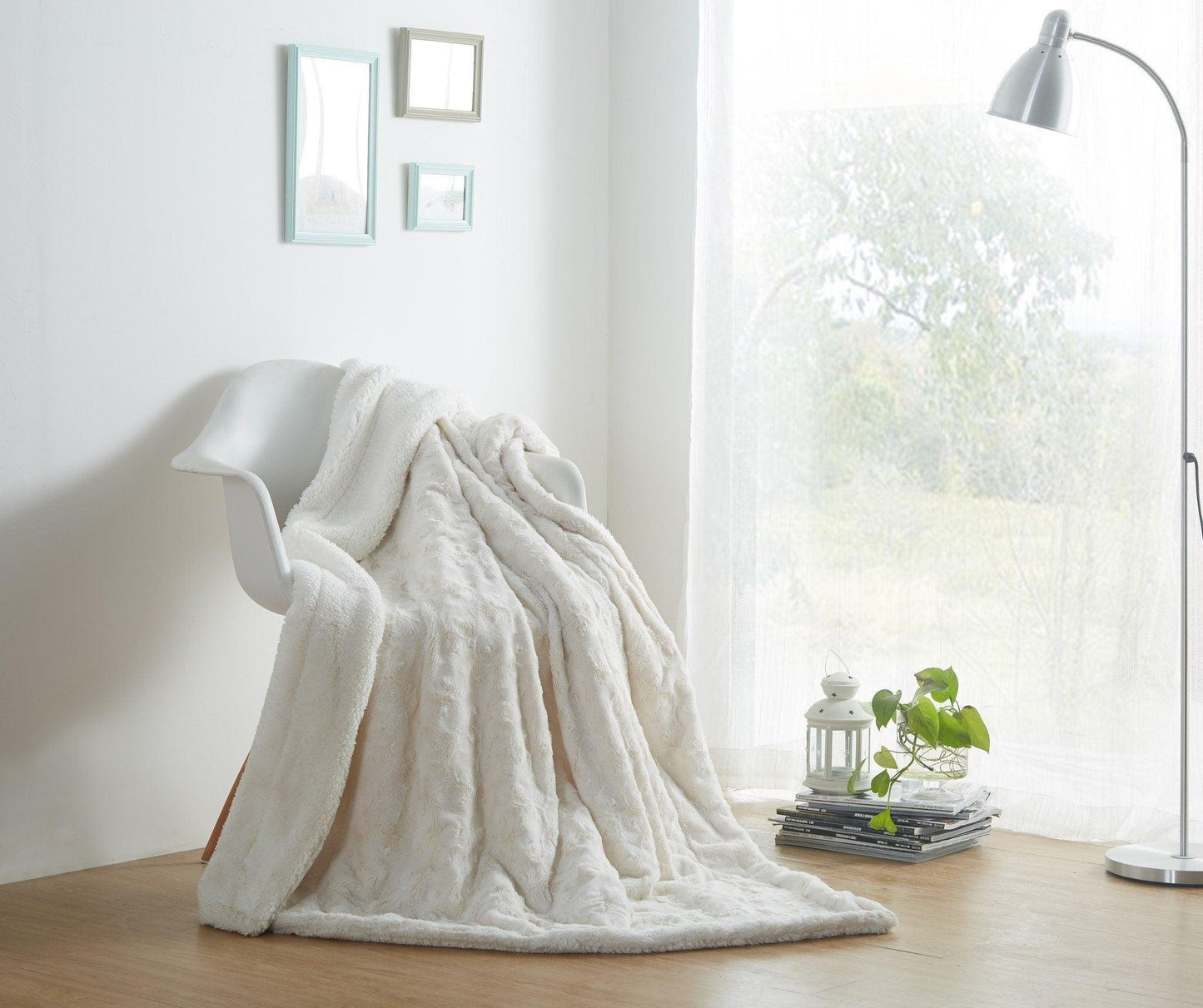Luxury Embossed Rose Faux Fur Throw with Sherpa Backing