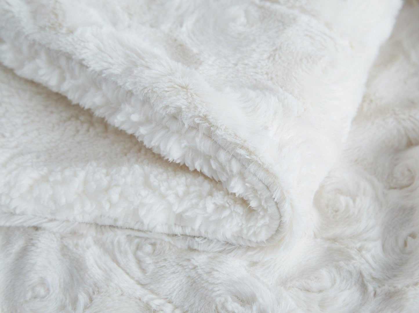 Luxury Embossed Rose Faux Fur Throw with Sherpa Backing