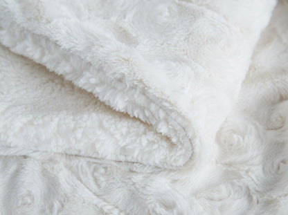 Luxury Embossed Rose Faux Fur Throw with Sherpa Backing