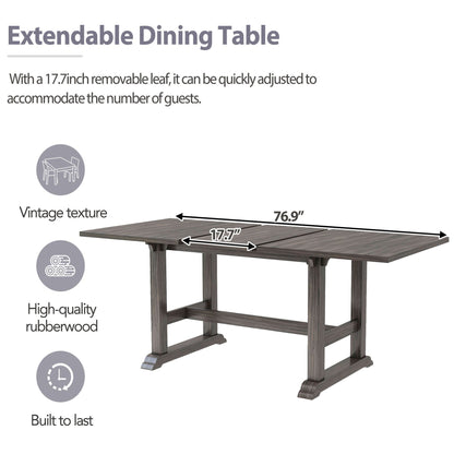Extendable Trestle Table & Upholstered Linen Chairs