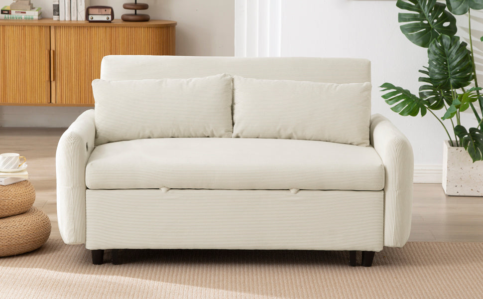 Avery Mid-Century Beige Loveseat Sleeper with Adjustable Backrest