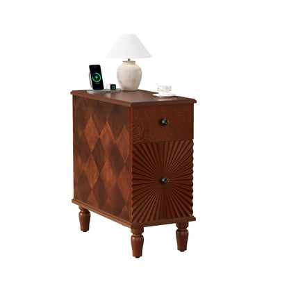 Mid-Century Modern 2-Drawer Nightstand with 2 USB / 2 AC Charging Station (Walnut)