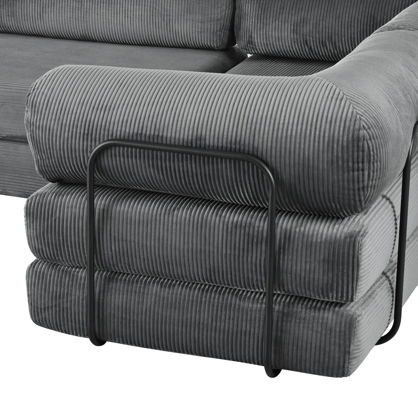4-Seat Modular Sectional Sofa in Gray Corduroy - Converts to Guest Bed (No Assembly)