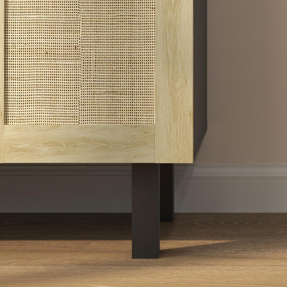 Boho Chic Rattan Buffet Cabinet with Adjustable Shelves – Black & Natural