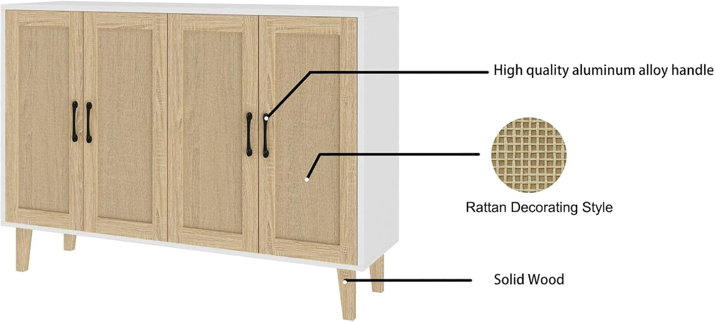Stylish Rattan-Decorated Accent Cabinet for Living Room & Kitchen