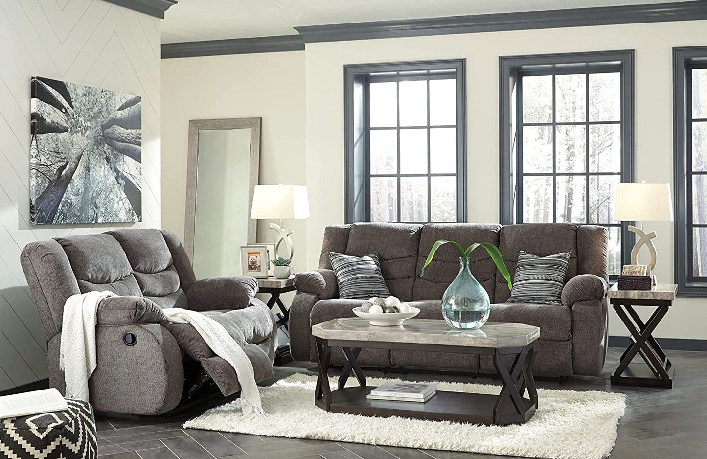 Grayson Gray Chenille Waterfall Back Recliner Couch in Neutral Gray