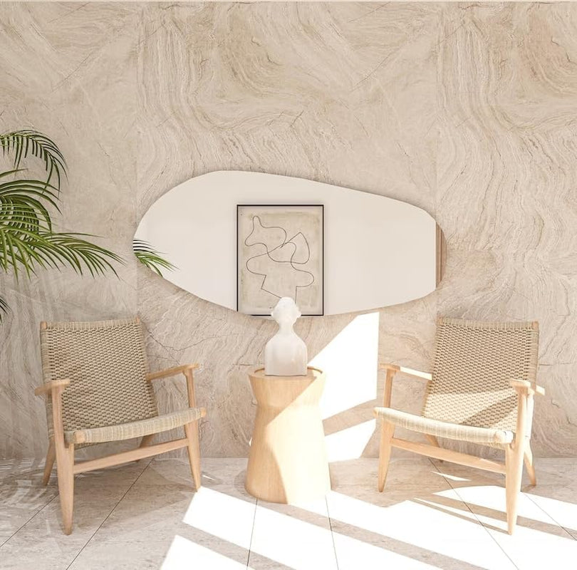 Asymmetrical Wooden Framed Wall Mirror