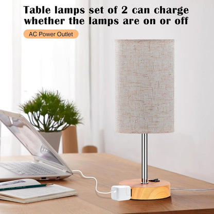 Soft Glow Bedside Lamps – Set of 2 with Built-In Outlets