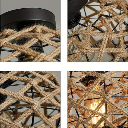 Boho Woven Hemp Semi-Flush Ceiling Light