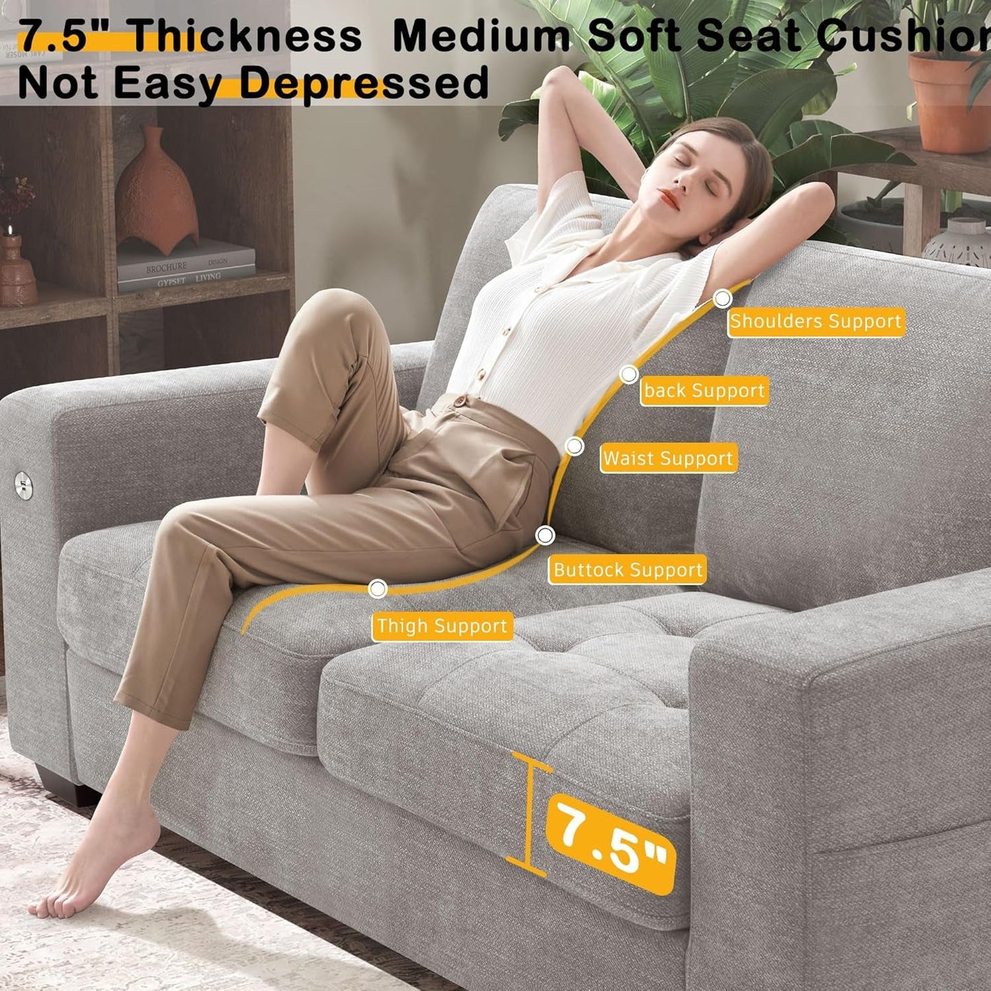 Plush Chenille Loveseat for Living Room – Wide Seat, Built-In USB, Durable Frame