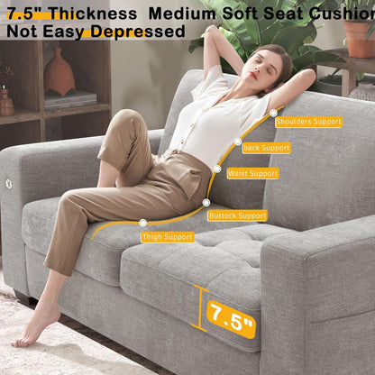 Plush Chenille Loveseat for Living Room – Wide Seat, Built-In USB, Durable Frame