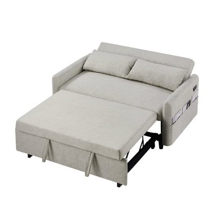 2-Seat Microfiber Sofa Bed with Pillows and Side Storage
