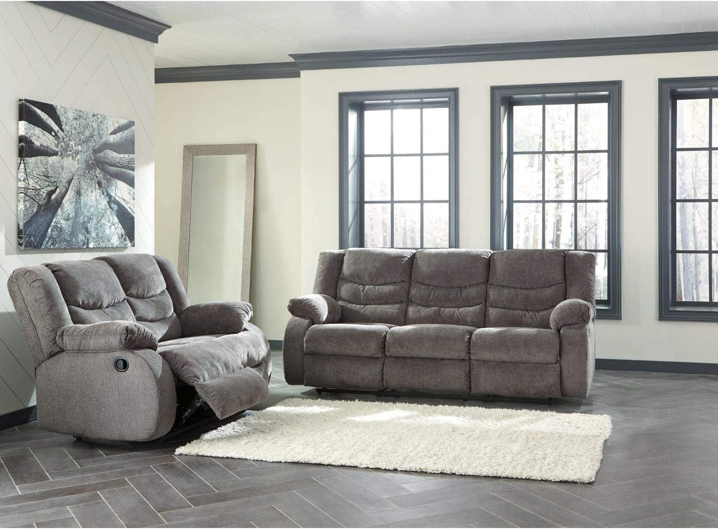 Grayson Gray Chenille Waterfall Back Recliner Couch in Neutral Gray