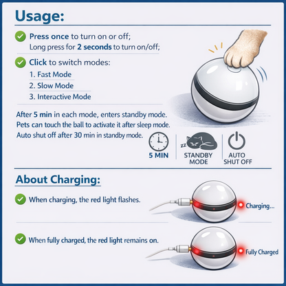 Smart & Interactive Rolling Dog/Cat Ball USB Rechargeable 3 Modes Non-Stop Play