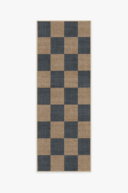 Modern Checkerboard Jute Rug | Soft Navy & Cream Chenille