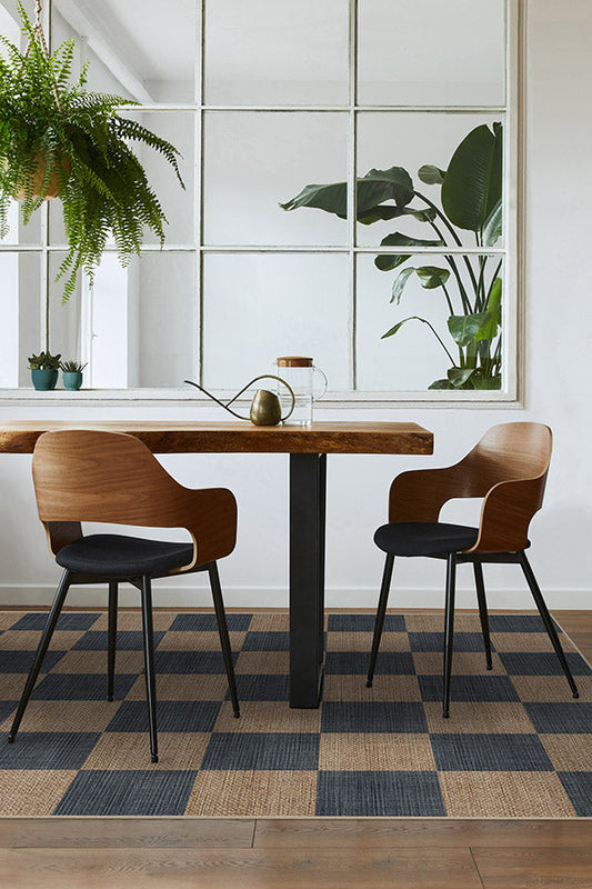 Modern Checkerboard Jute Rug | Soft Navy & Cream Chenille