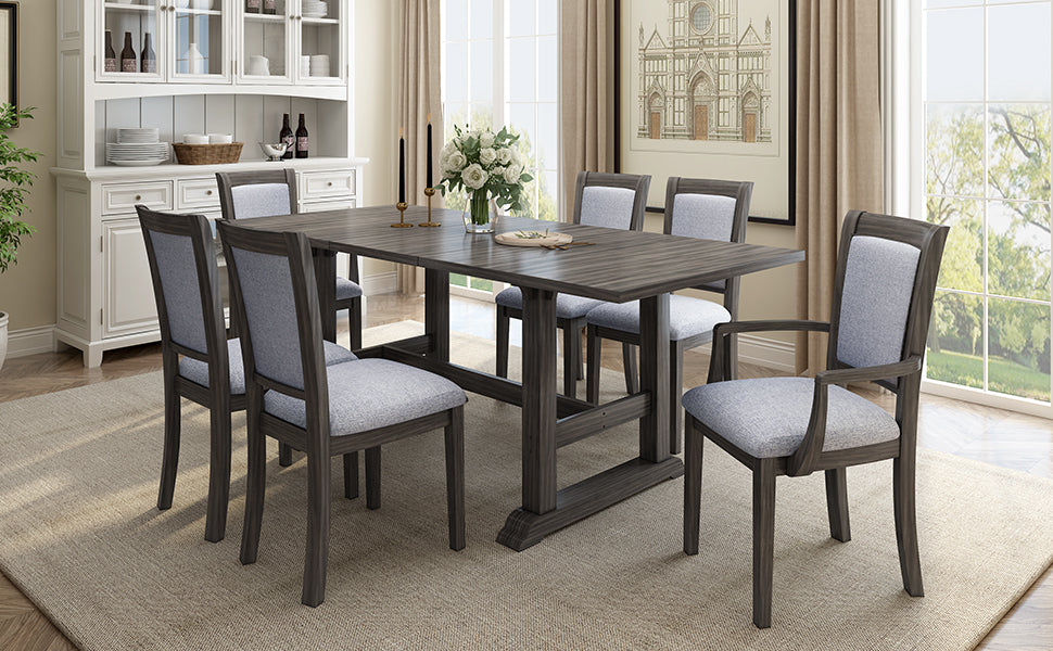 Extendable Trestle Table & Upholstered Linen Chairs