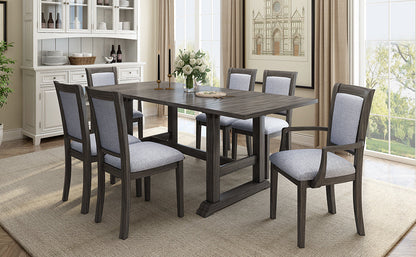 Extendable Trestle Table & Upholstered Linen Chairs