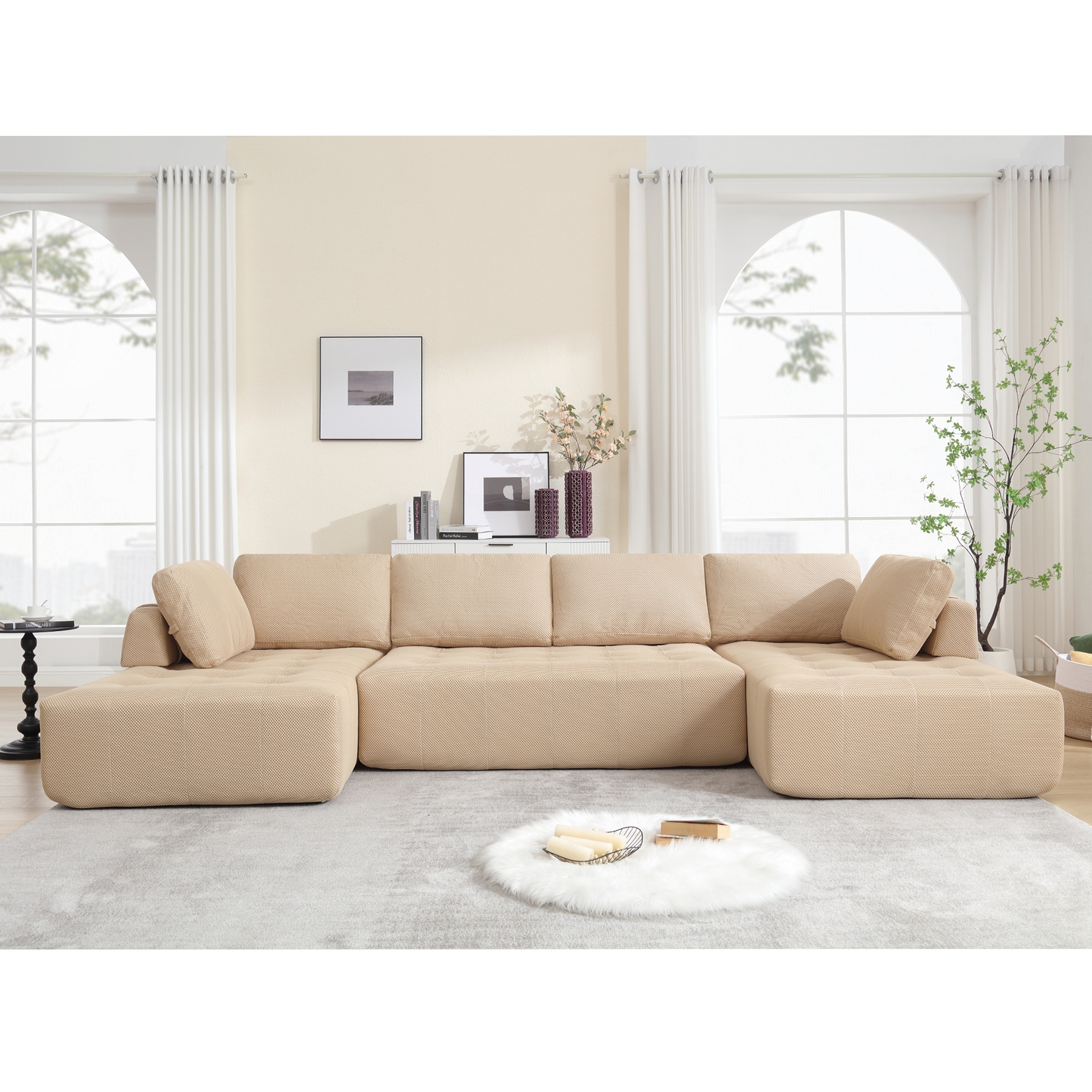 The Khaki Upholstered Cloud U-Shaped Deep-Seat Sectional