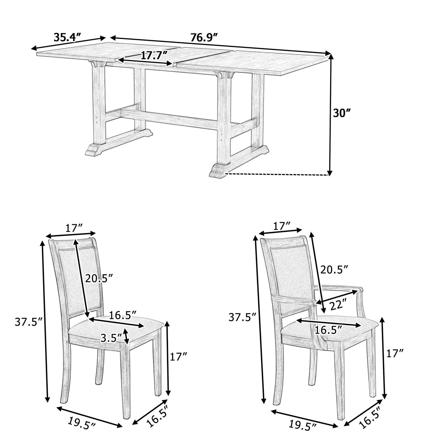 Extendable Trestle Table & Upholstered Linen Chairs