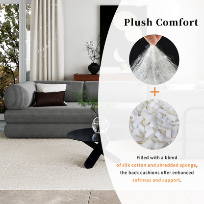 4-Seat Modular Sectional Sofa in Gray Corduroy - Converts to Guest Bed (No Assembly)