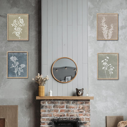 Framed Boho Wall Art Set of 4 for Wooded Minimalist Botanical Print