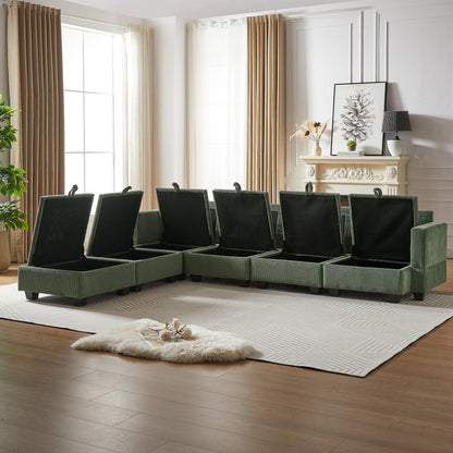 113.5'' Convertible Modular Sofa with Corduroy Fabric & Hidden Storage
